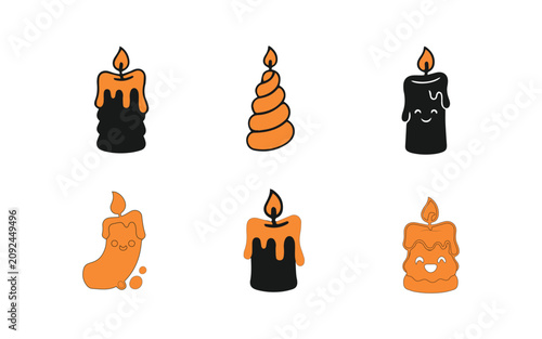Cute Halloween Candle Clipart Bundle Vector –  Pumpkin Candle, Witch Candle, Halloween Icon Set