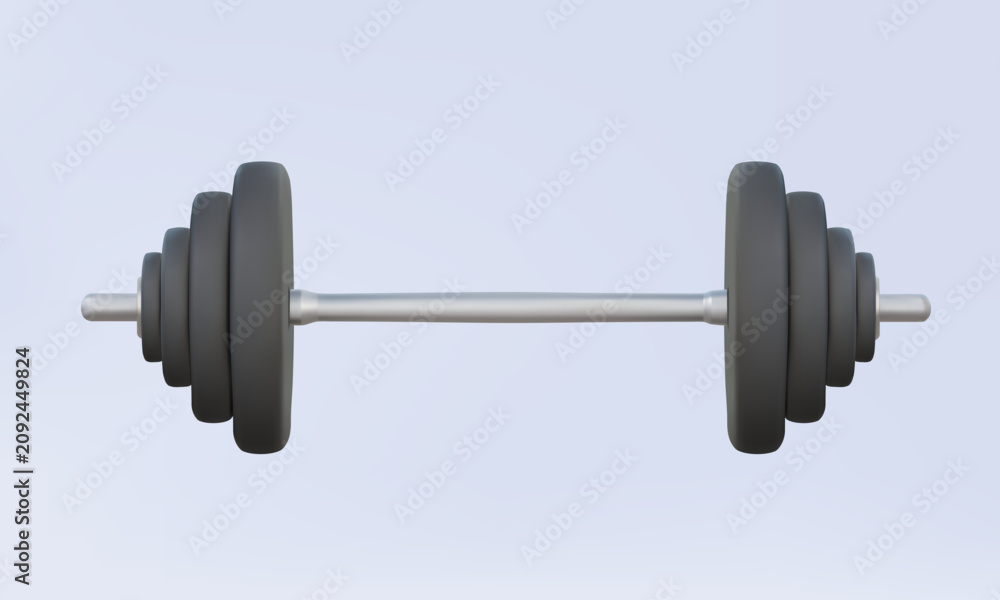 Obraz premium 3D vector front view black barbell icon isolated on pastel background. steel iron metallic weight loading exercise lift fitness gym bodybuilding sport lifestyle concept. illustration