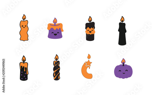 Cute Halloween Candle Clipart Bundle Vector – Pumpkin Candle, Witch Candle, Halloween Icon Set
