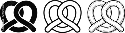 Konstfotografi Pretzel icon set, simple graphic symbols of traditional twisted pastry in solid