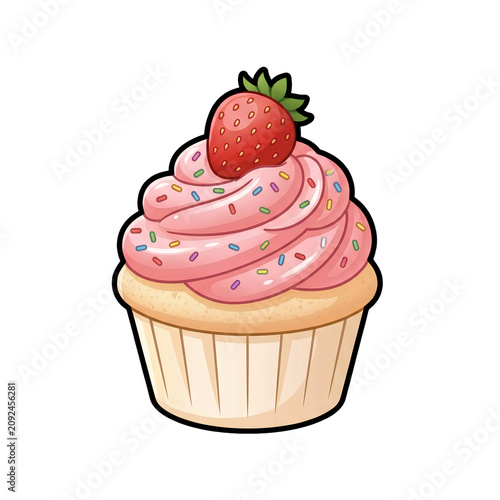 Cute Strawberry Cupcake Sticker Icon