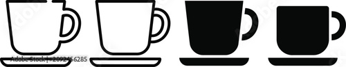 Konstfotografi Set of coffee cup icons on saucer in varied graphic styles with beverage caffein