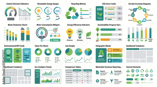 Sustainability data visualization infographic concept with green charts, eco-friendly icons, and environmental business dashboard elements for reporting