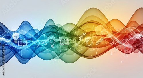 Abstract Colorful Sound Wave Visualization with Digital Elements.