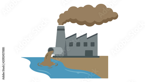 Obraz na plátne Flat illustration of a factory emitting smoke and discharging waste into a river
