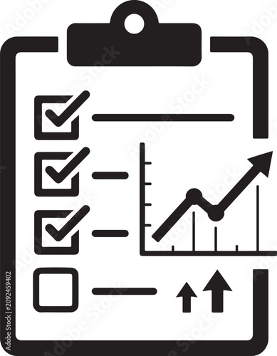 Task checklist with analytics chart for performance tracking and reporting UI black icon