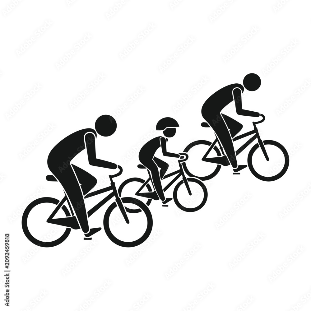 Fototapeta premium Black Silhouette Icon of a Family Riding Bicycles Together in a Minimalist Graphic Style