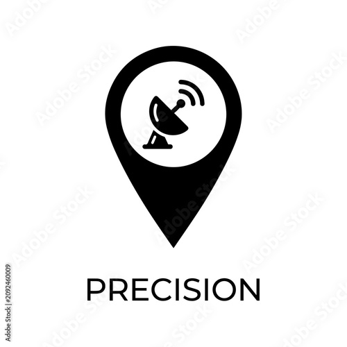 Precision location marker icon featuring satellite dish signal transmission
