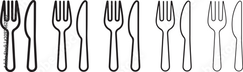Bild auf Leinwand Fork And Knife Silhouettes Black Line Art On White Background cutlery flatware t