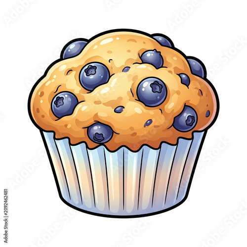 blueberry muffin sticker icon in cute cartoon style