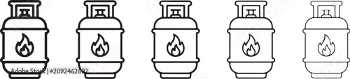 Fotografía Gas cylinders in line art style black outlines on a white background cylinder pr