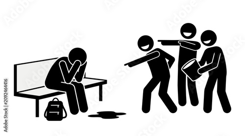 Canvastavla Sad schoolboy being bullied by three children in a schoolyard suitable for antibullying campaigns, educational materials, or social issue publications