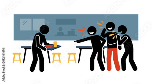 Foto Desolate school lunch tray and students taunting