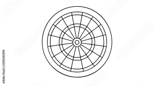 Photos A detailed dartboard with wire divisions as a clean black and white line art vector icon, suited for sports illustrations, gaming graphics, or competitive event materials
