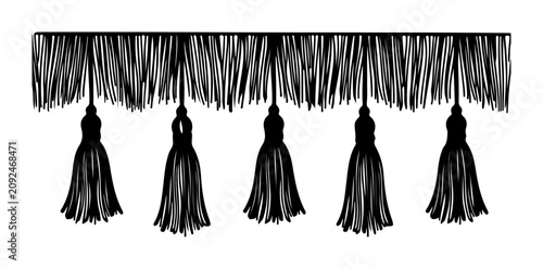 Bild auf Leinwand Black fringe and tassel border decorative trim element for upholstery and fashio
