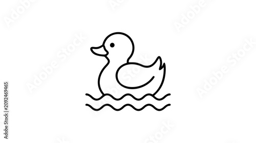 Fotografía A clean black and white line art vector icon of a floating bath duck, charming for baby shower invitations, bathroom decor prints, or children's product packaging