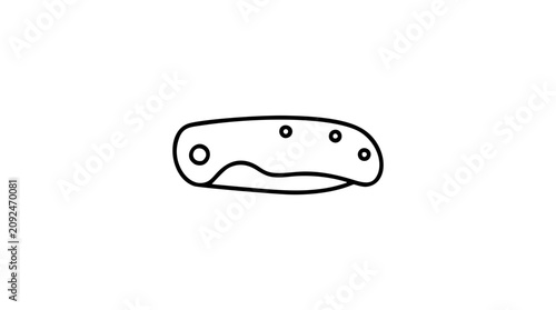 Bild auf Leinwand A clean black and white line art vector icon showing a folding pocket knife with blade extended, perfect for camping gear, outdoor adventure themes, tool collections, or survival equipment designs