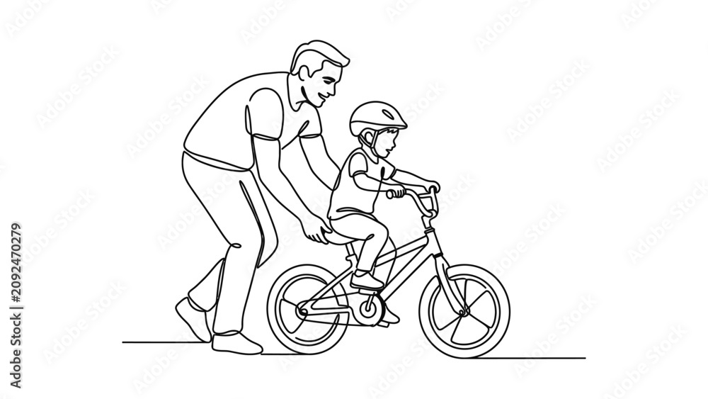 Fototapeta premium Father Teaching Son To Ride Bicycle