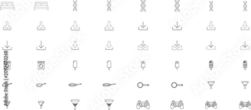 Foto Set of 48 hand-drawn vector line icons, minimalist black outline illustrations b