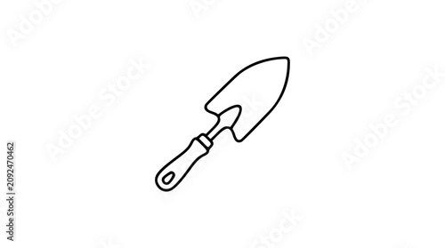 Fotografie A sturdy garden trowel icon in crisp black and white line art, excellent for gardening tool graphics, landscaping logos, horticulture guides, and outdoor project visuals