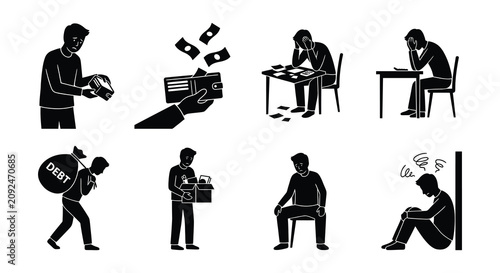 Fotografía Financial hardship silhouettes depicting debt loss and despair vector illustrati