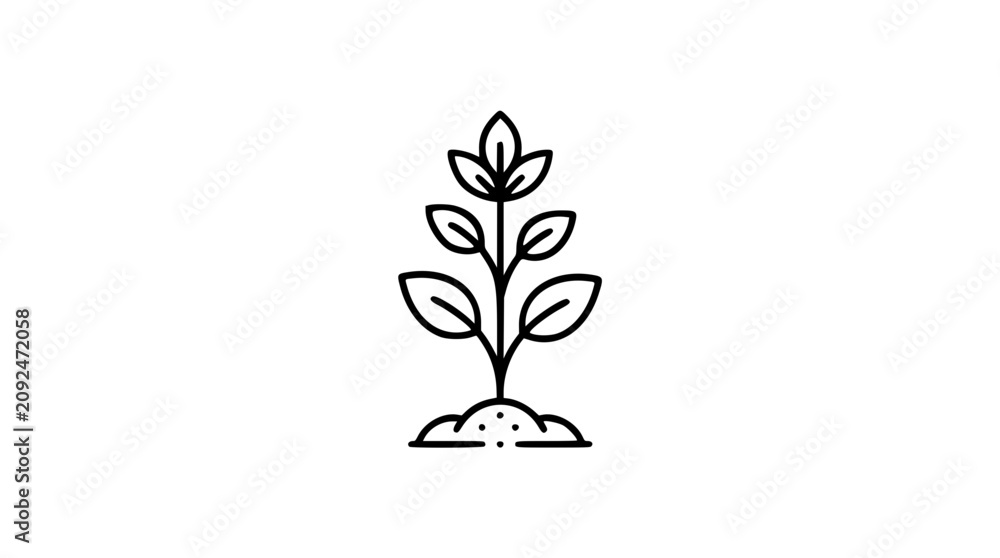 Φωτογραφία A clean black and white line art vector icon of a flourishing growth plant with detailed leaf structure, fitting for wellness brands, educational biology materials, or community nurturing programs