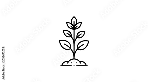 Slika na platnu A clean black and white line art vector icon of a flourishing growth plant with detailed leaf structure, fitting for wellness brands, educational biology materials, or community nurturing programs