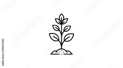 Fotografija A clean black and white line art vector icon of a flourishing growth plant with detailed leaf structure, fitting for wellness brands, educational biology materials, or community nurturing programs