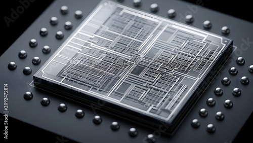 Bare silicon processor die with etched circuit grid mounted on ball grid array substrate