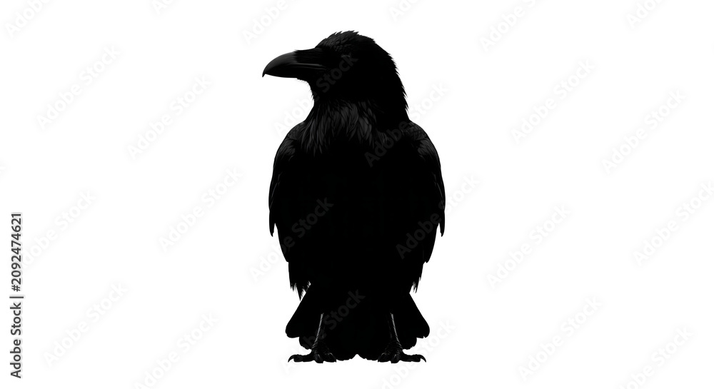 Obraz premium Dark mysterious black raven silhouette looking sideways