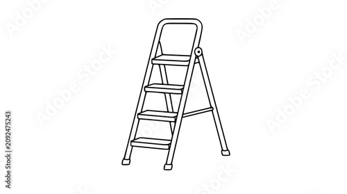 A clean black and white line art vector icon of a folding step ladder, perfect for home improvement graphics, construction tool illustrations, or household maintenance visuals.