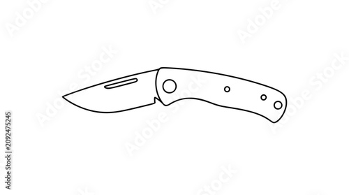 фотографія A clean black and white line art vector icon of a folding pocket knife, ideal for camping gear branding, outdoor tool illustrations, or survival equipment graphics