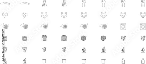 Schilderij op canvas Set of 48 hand-drawn vector line icons, minimalist black outline illustrations b