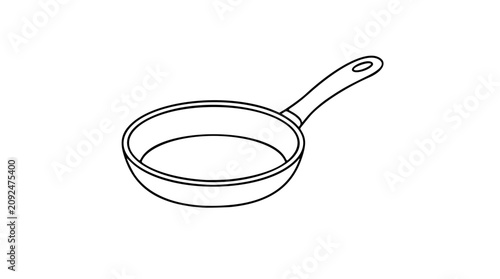 Bild auf Leinwand A clean black and white line art vector icon of a frying pan with a slightly different angle, ideal for cooking blogs, recipe platforms, and kitchen-related mobile applications