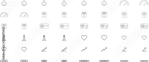 Foto Set of 48 hand-drawn vector line icons, minimalist black outline illustrations b