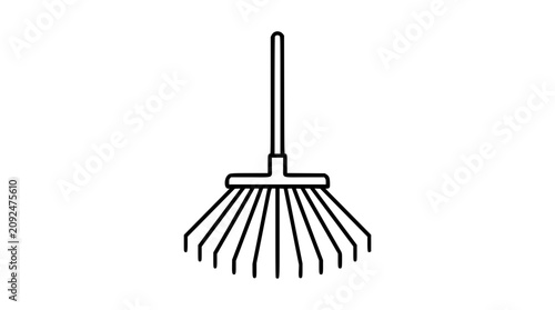 Konstfotografi A clean black and white line art vector icon of a leaf rake with varied tine spacing, great for gardening supply stores, landscape design portfolios, and seasonal home care guides