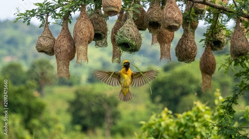 Baya Weaver (Ploceus philippinus) Weaving an Intricate Nest – Master Architect of the Bird World
