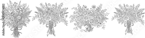 Foto Four intricately detailed floral bouquet illustrations featuring hand drawn bota