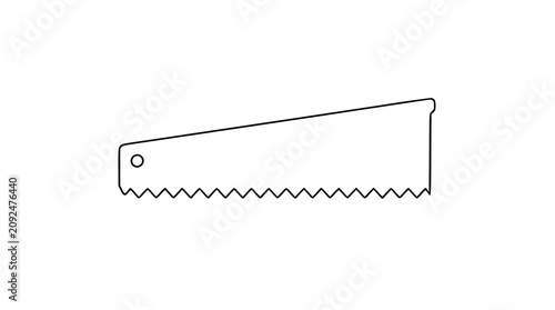 A clean black and white line art vector icon of a handsaw blade, suitable for renovation, craft, or home improvement visual content and design materials.