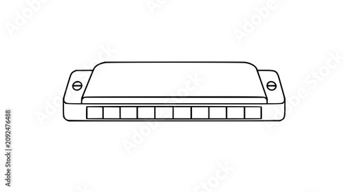 Quadro su tela Refined black and white line art vector icon of a harmonica, suitable for music education materials, app interfaces, or creative projects featuring acoustic instruments