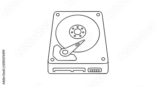 Fotografija A clean black and white line art vector icon of a hard drive, ideal for data storage, computer hardware, backup solutions, or IT infrastructure illustrations