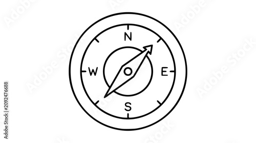Photography A clean black and white line art vector icon of a magnetic compass, excellent for navigation concepts, outdoor adventure themes, or directional guidance tools