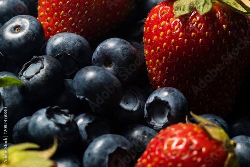 Fresh Blueberry and Strawberry Texture Background, Mixed Berry 