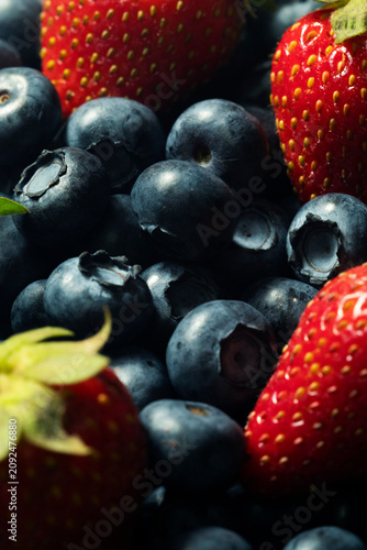 Fresh Blueberry and Strawberry Texture Background, Mixed Berry 