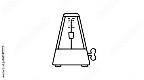 Foto A clean black and white line art vector icon of a metronome device, ideal for digital audio workstation interfaces, music production software, or recording studio branding