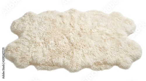 Cuadro en lienzo Soft white sheepskin rug isolated on transparent background