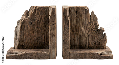 Bild auf Leinwand Rustic reclaimed wood bookends set isolated