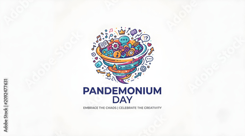 Pandemonium Day Vector Illustration Concept with Joyful Chaos Abstract Colorful Swirl and Happy Characters
