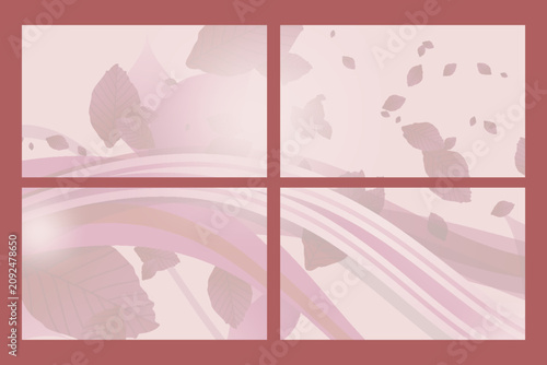Abstract Soft Background with Flying Autumn Leaves and Wavy Lines