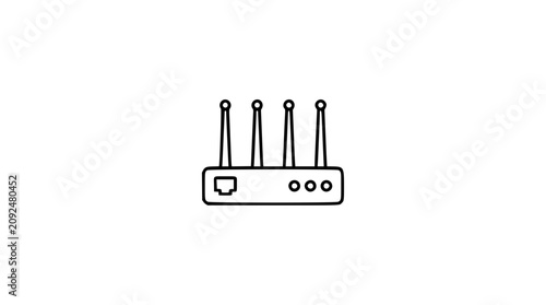 A hand-drawn network router line art vector icon with antenna and ports, essential for IT infrastructure diagrams, tech support visuals, or connectivity concepts.